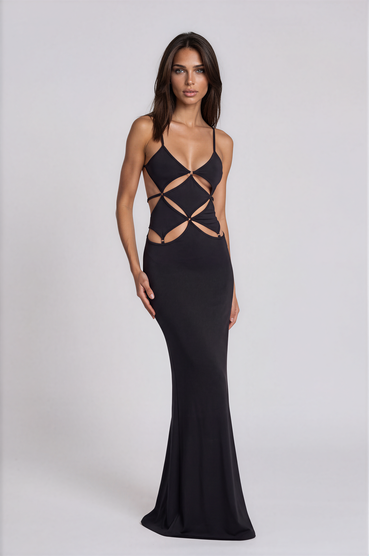 Black Cut-Out Strappy Mermaid Maxi Dress NDS-058