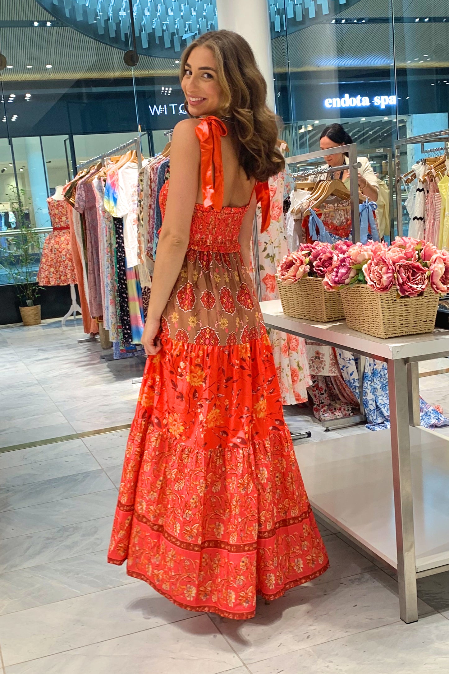 Floral Bohemian Tiered Maxi Dress with Satin Tie Straps CR1124-001