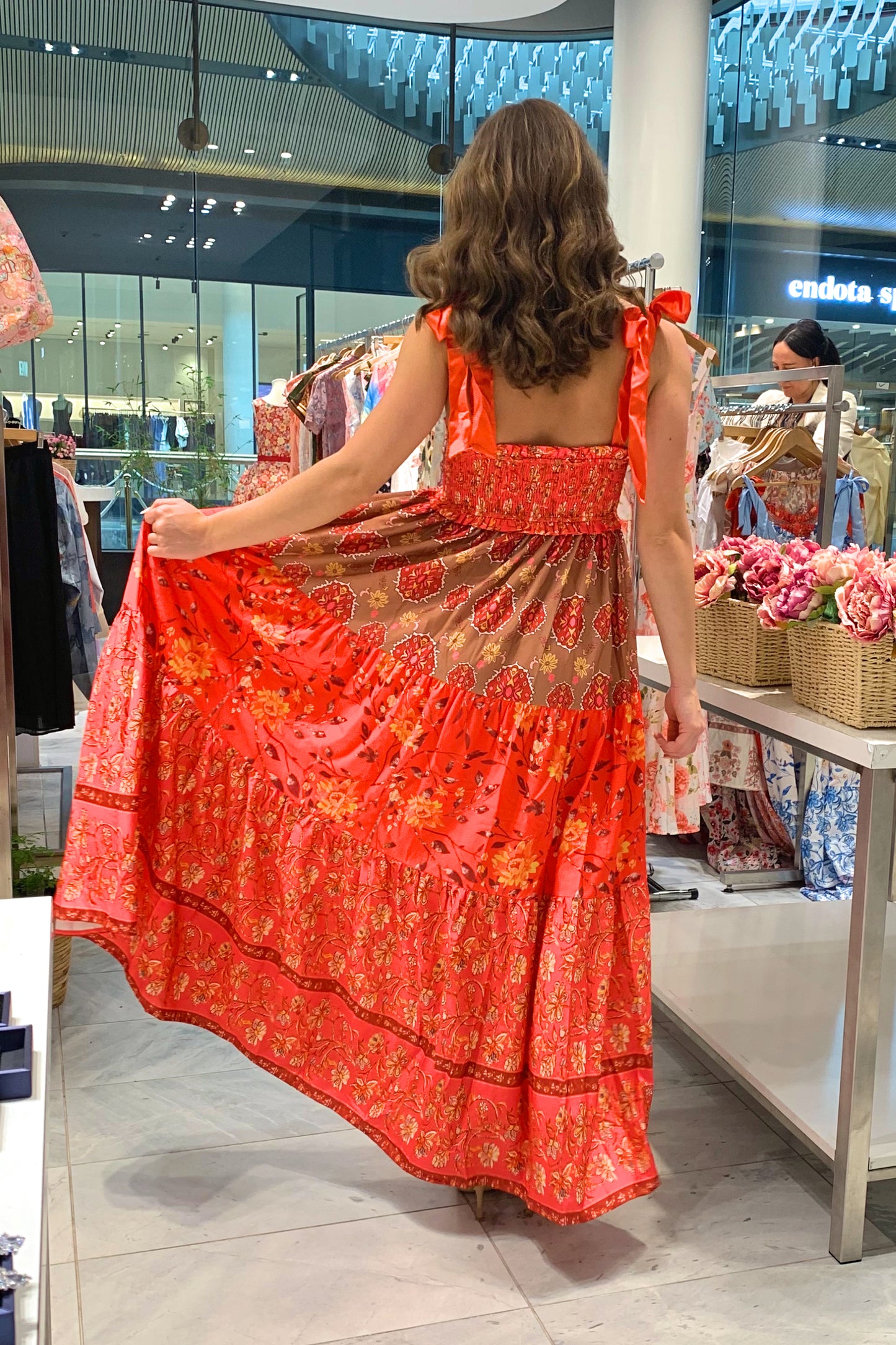 Floral Bohemian Tiered Maxi Dress with Satin Tie Straps CR1124-001