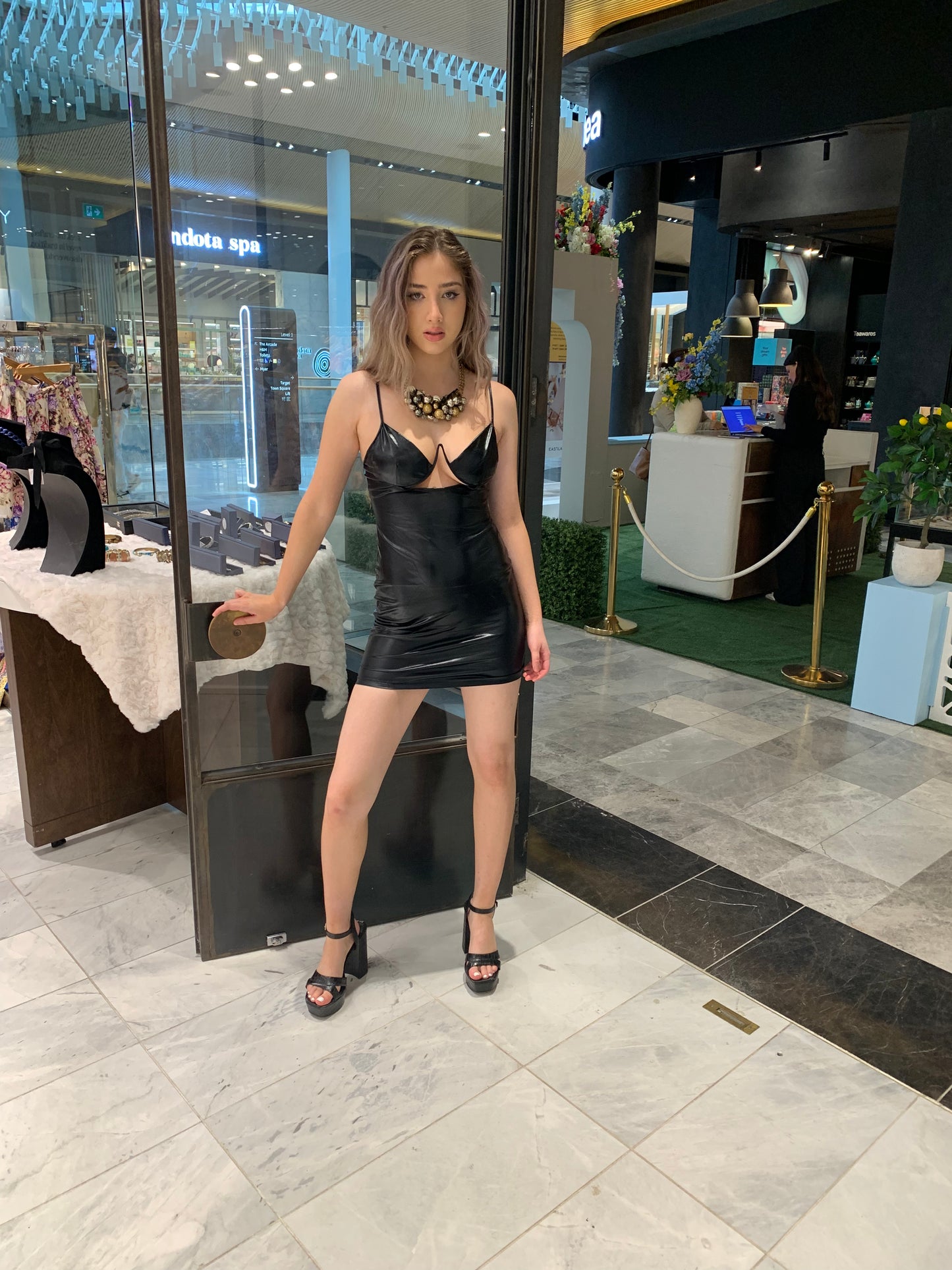 Sleek Black Faux-Leather Slip Dress CR1124-028