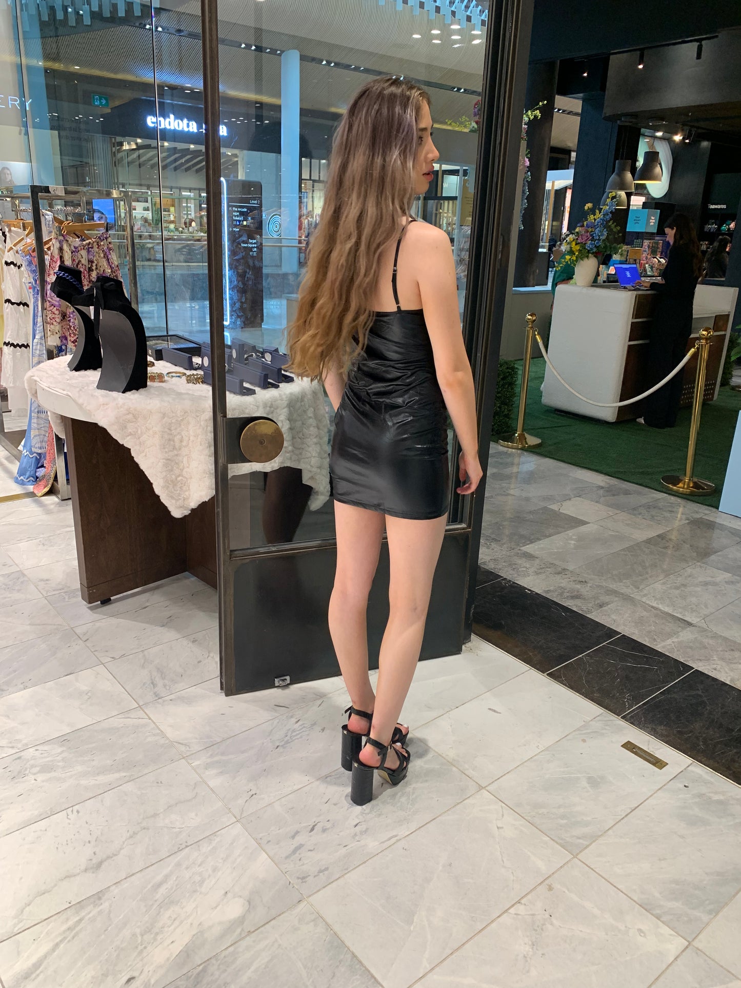 Sleek Black Faux-Leather Slip Dress CR1124-028