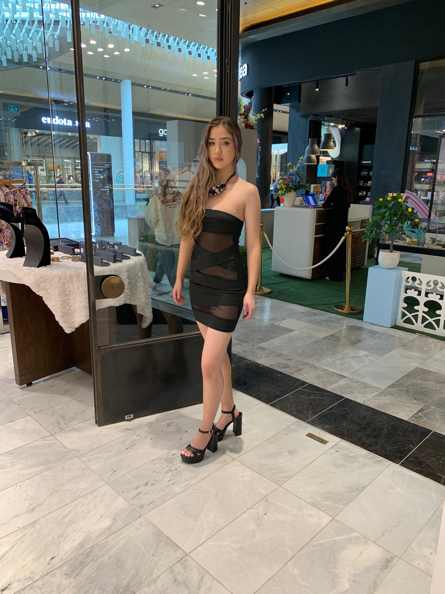 Sleek Black Mesh Panel Mini Dress CR1124-030