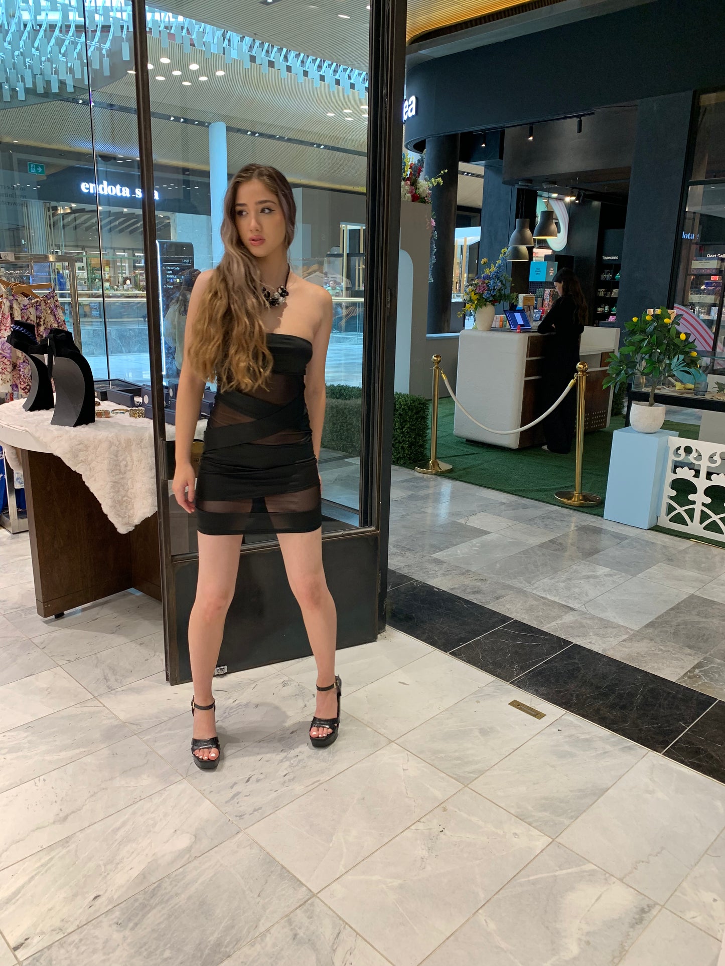 Sleek Black Mesh Panel Mini Dress CR1124-030