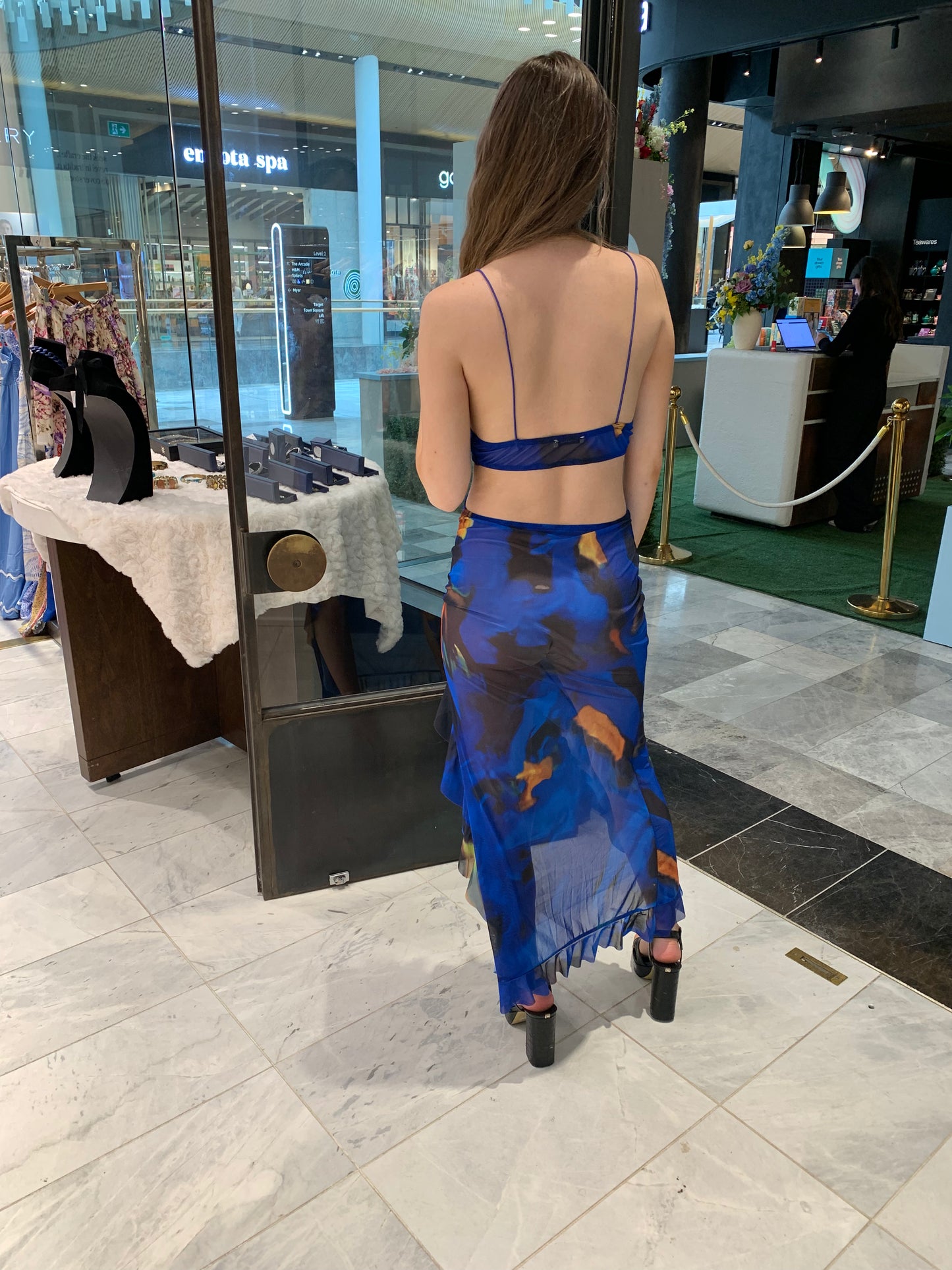 Sheer Royal Blue Ruffled Maxi Dress CR1124-031