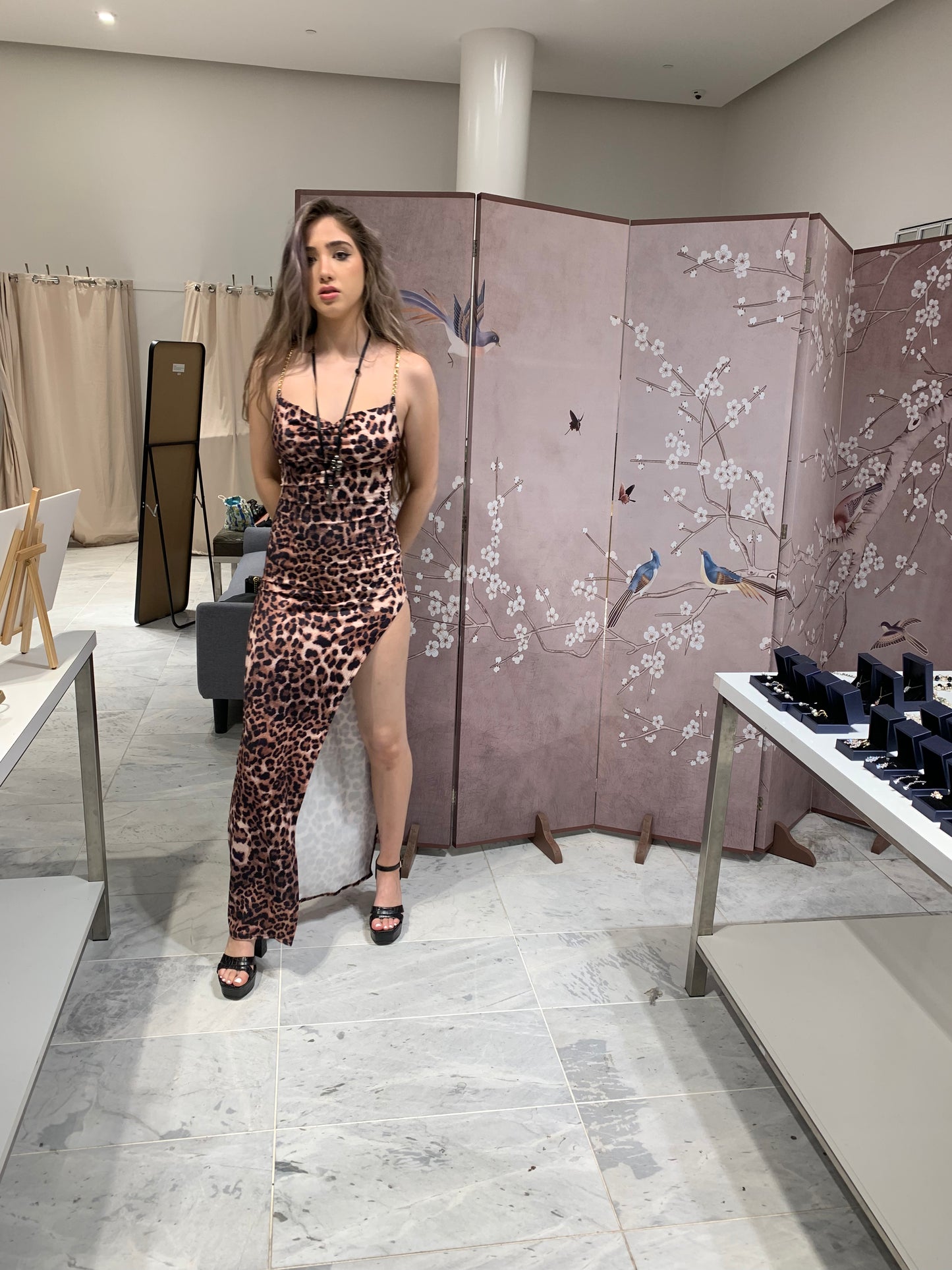 Leopard Print High-Slit Evening Dress CR1124-032