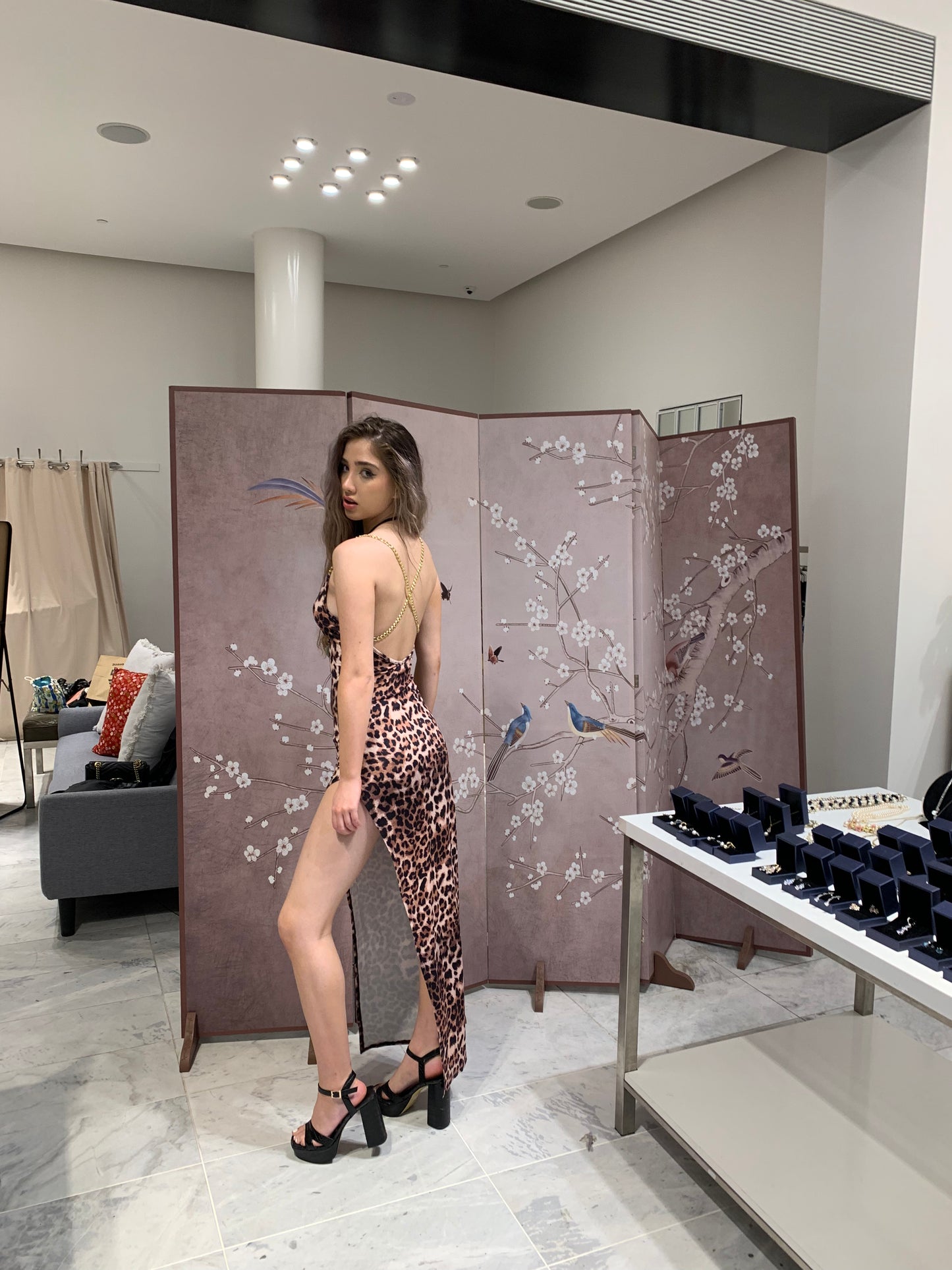 Leopard Print High-Slit Evening Dress CR1124-032