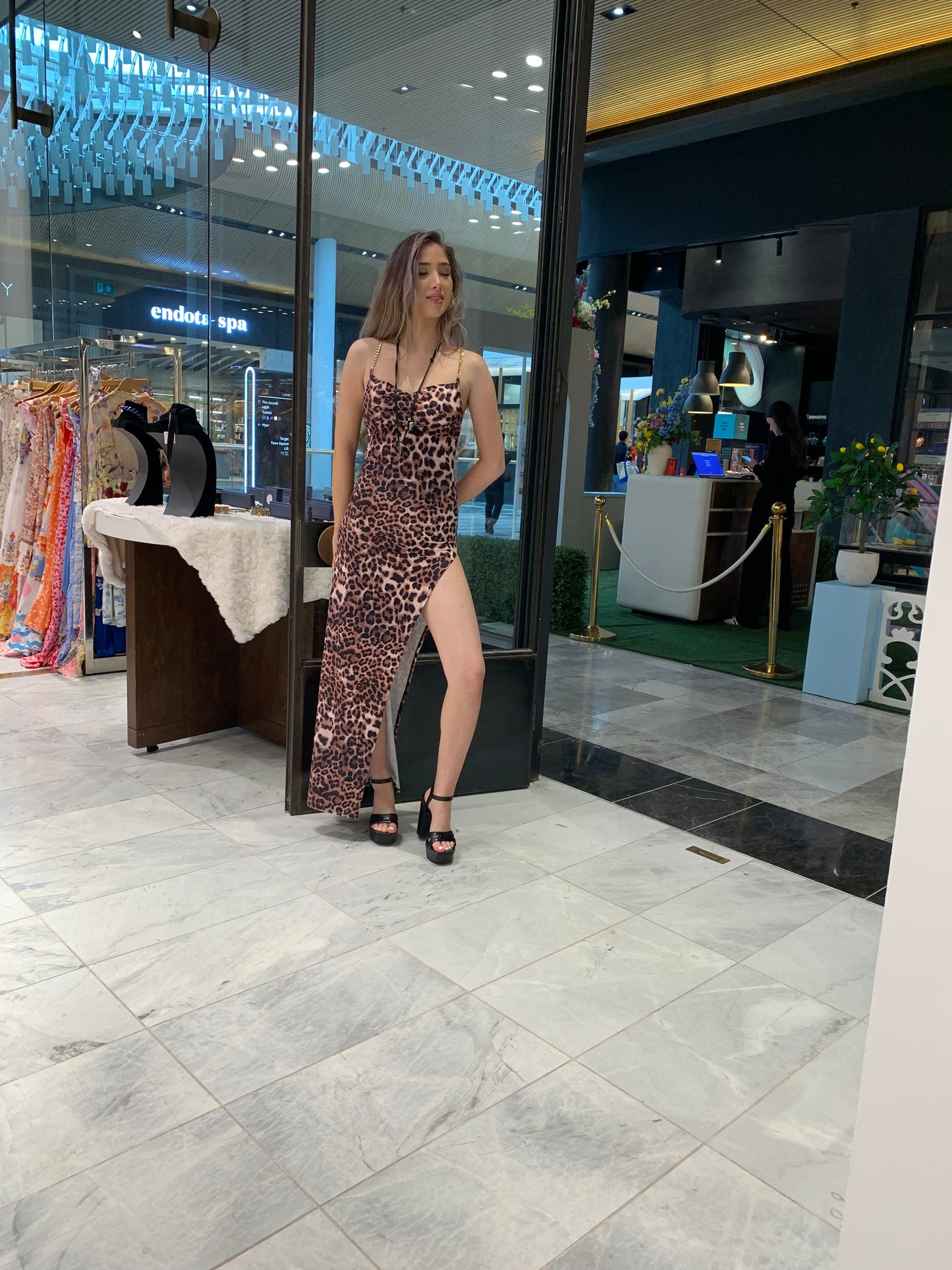 Leopard Print High-Slit Evening Dress CR1124-032