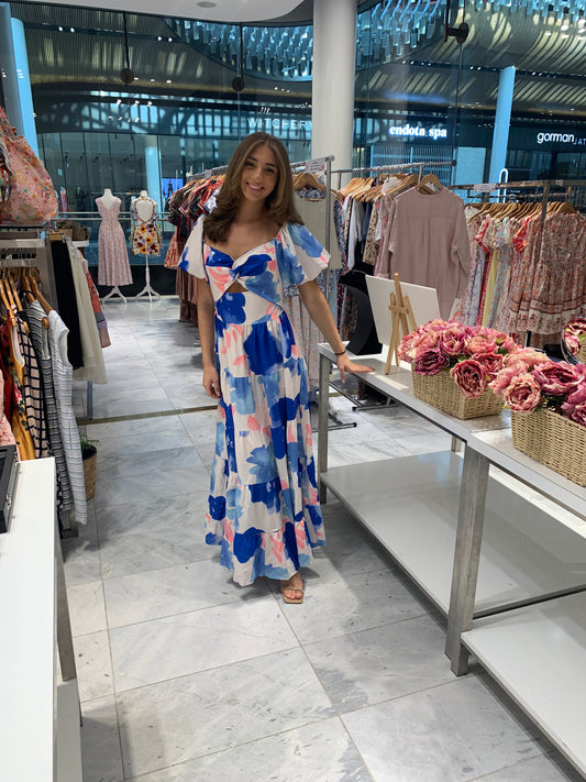 Watercolor Maxi Dress with Flutter Sleeves CR1124-037