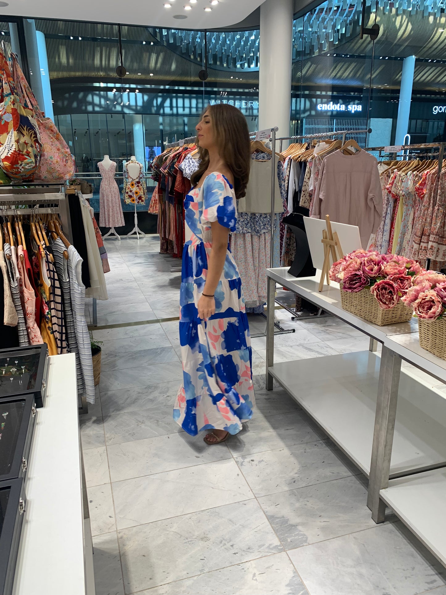 Watercolor Maxi Dress with Flutter Sleeves CR1124-037