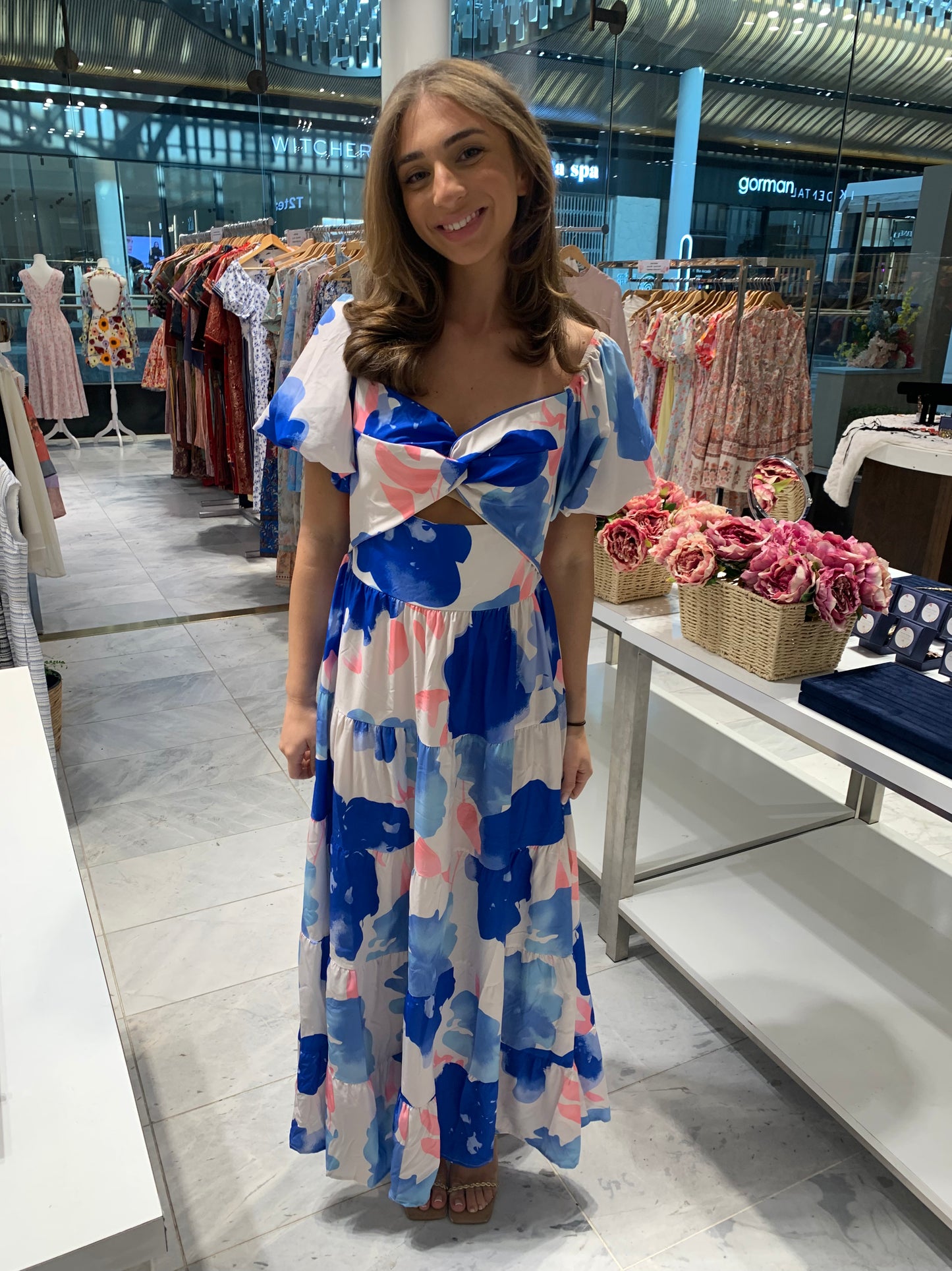 Watercolor Maxi Dress with Flutter Sleeves CR1124-037