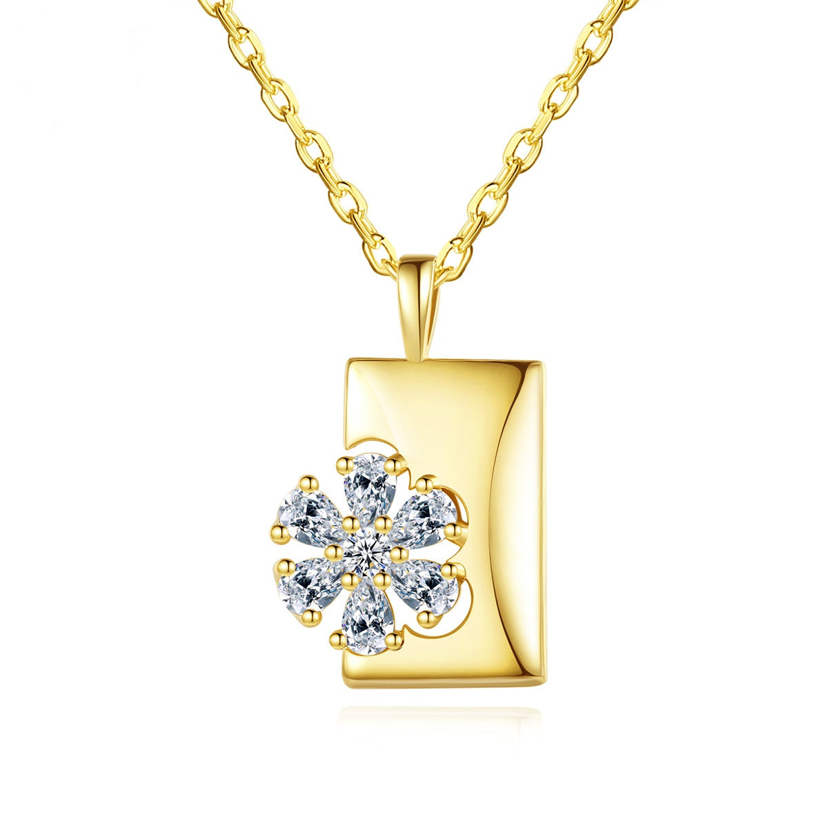 Gold Plated Cubic Zirconia Flower Pendant Necklace AAA2533