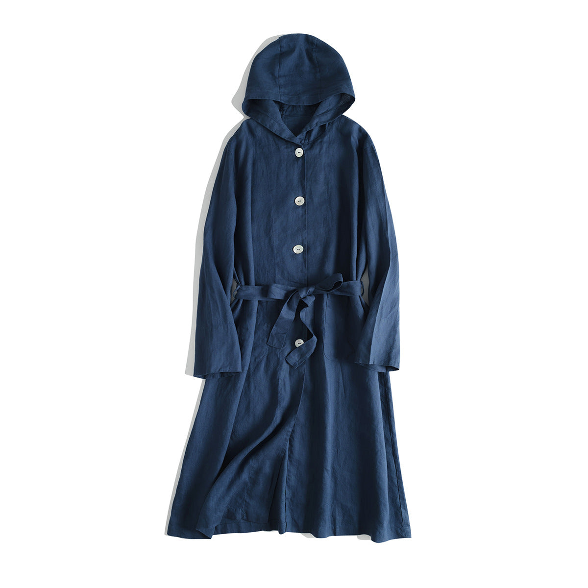 Casual Hooded Buttoned Long Coat with Belt CRLinen1216-117