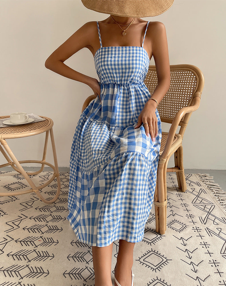 Elena Bohemian Plaid Spaghetti Strap Maxi Dress
