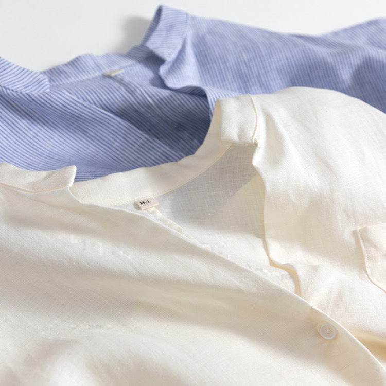Casual Loose Fit Linen Blouse with Button Front CRLinen1216-089