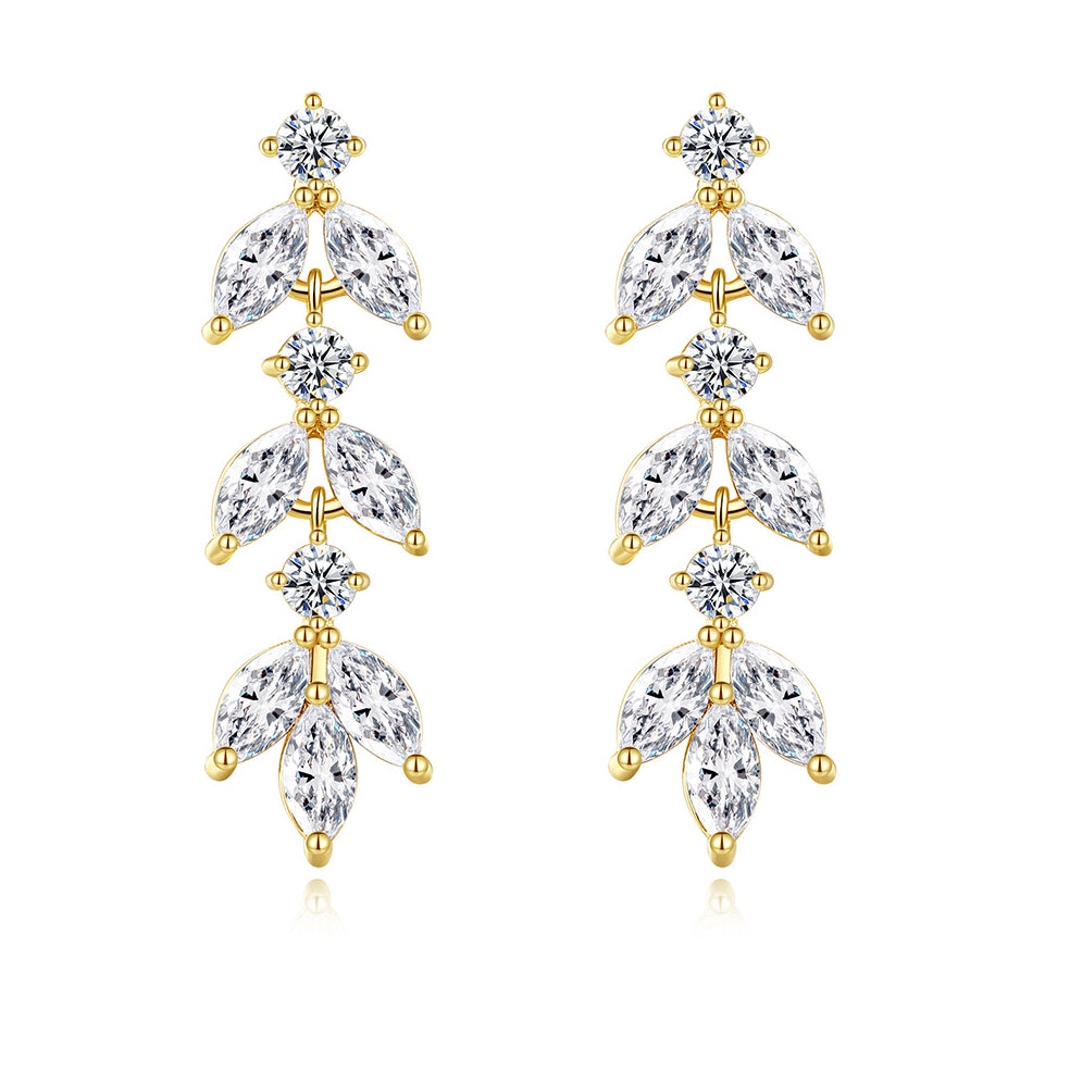 Cubic Zirconia Bridal Navette Leaves Drop Earrings AAA001