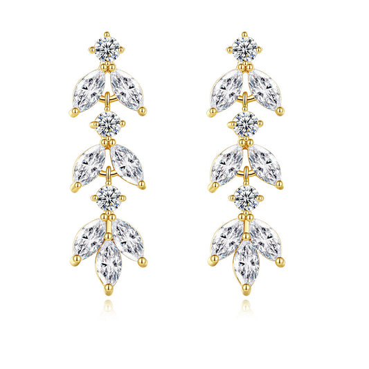 Cubic Zirconia Bridal Navette Leaves Drop Earrings AAA001