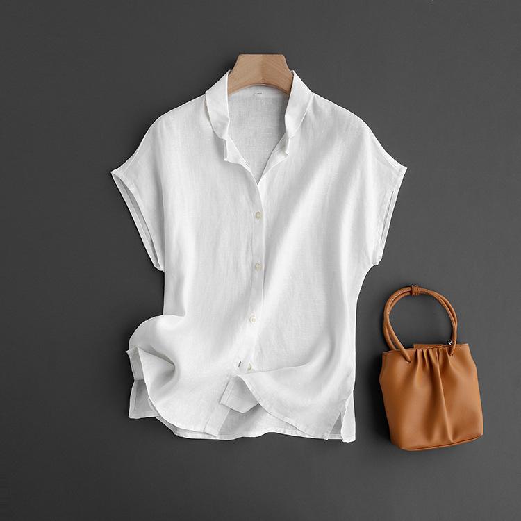 French Linen Button-Up Top – Timeless Elegance & Breathable Comfort CRLinen1216-001