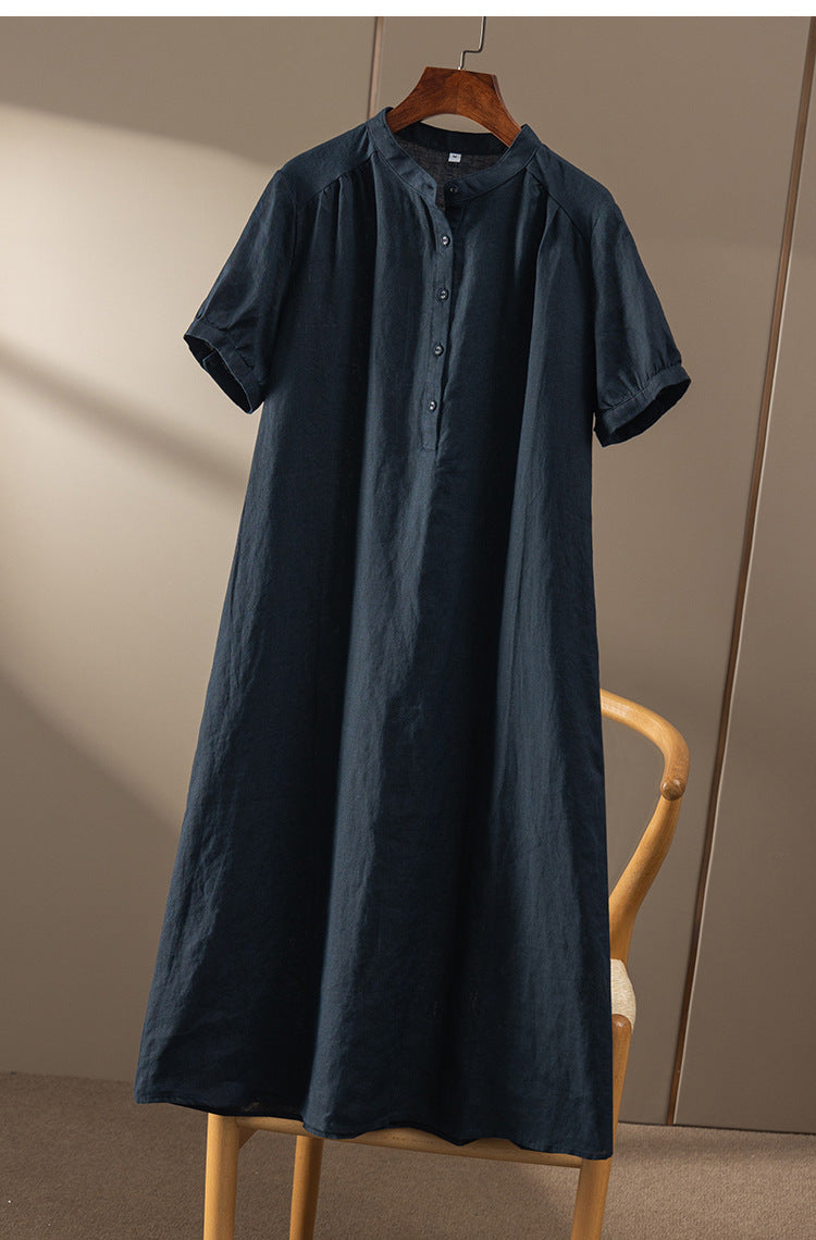 Casual Linen Short Sleeve Dress with Waist Tie CRLinen1216-103