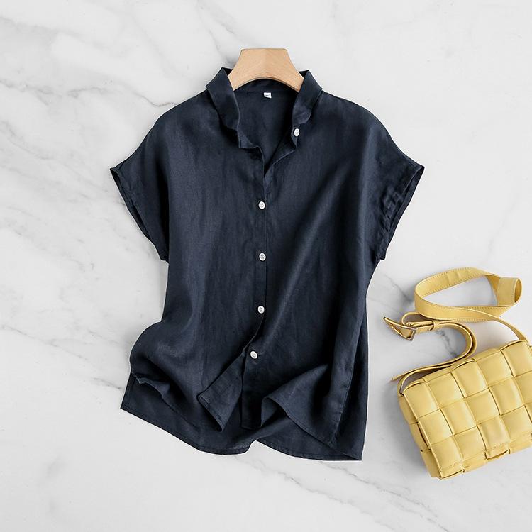 French Linen Button-Up Top – Timeless Elegance & Breathable Comfort CRLinen1216-001