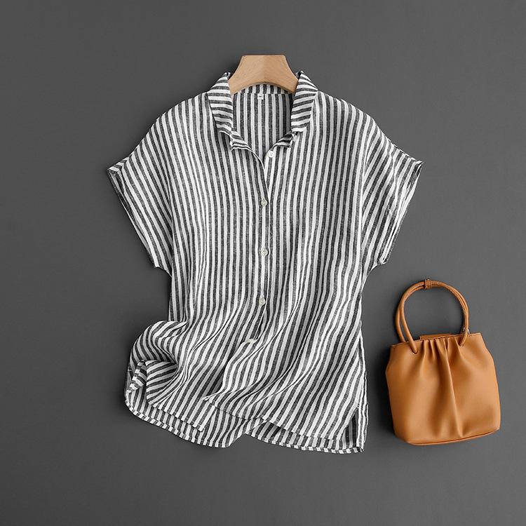 French Linen Button-Up Top – Timeless Elegance & Breathable Comfort CRLinen1216-001