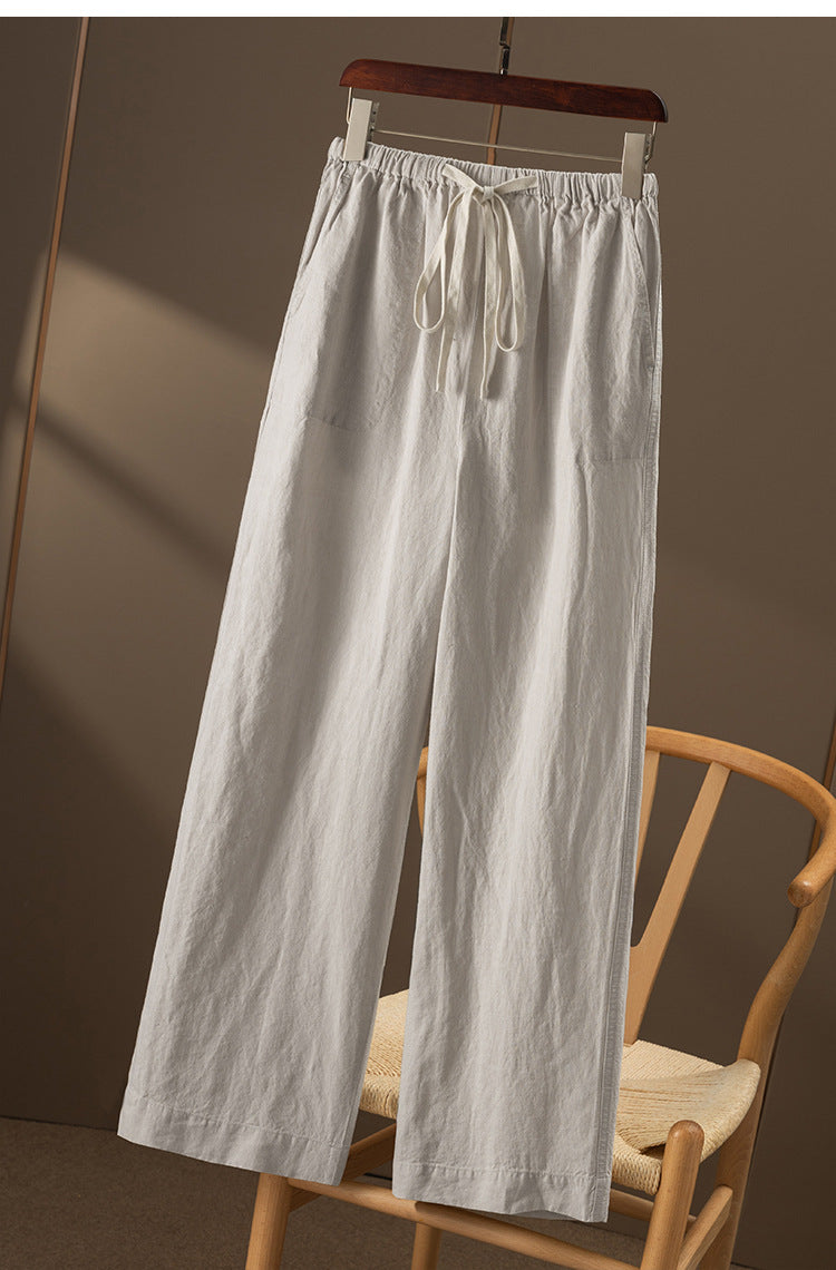 Casual Loose Linen Wide-Leg Pants with Drawstring Waist CRLinen1216-095