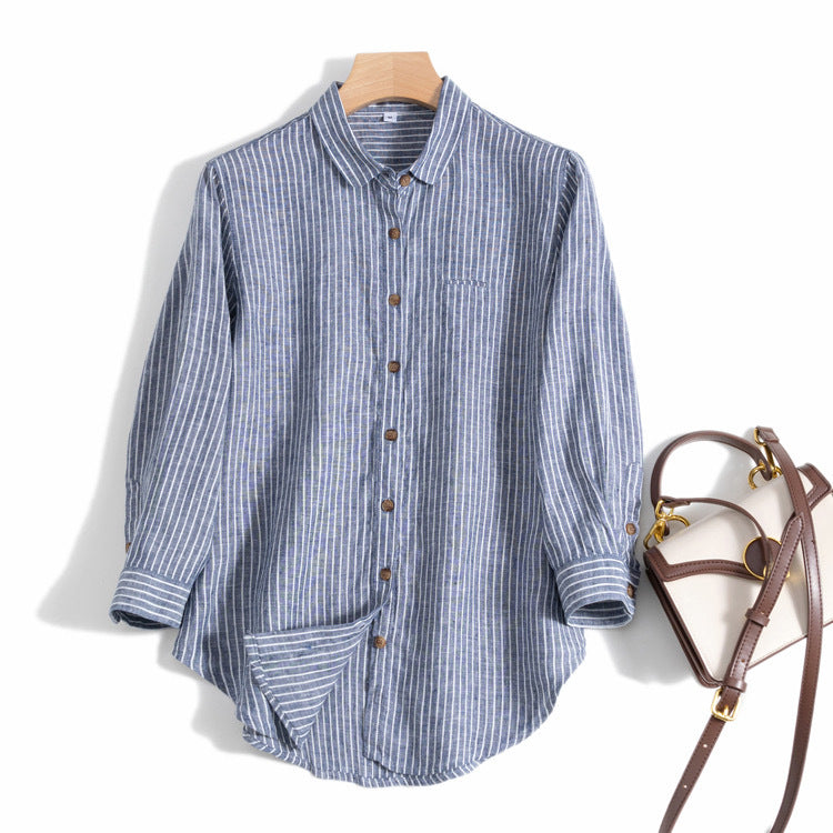 Casual Striped Button-Up Linen Shirt for Everyday Wear CRLinen1216-070