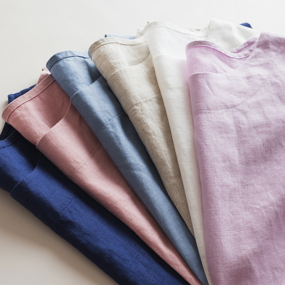 Premium 100% French Linen Short-Sleeve Round Neckline Tops CRLinen1124-021-KK025 D