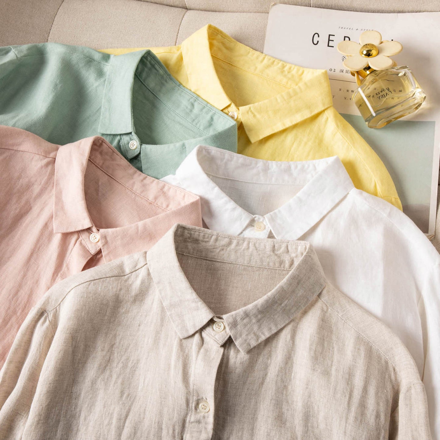 Casual Long-Sleeve Shirt with Front Pocket CRLinen1216-105