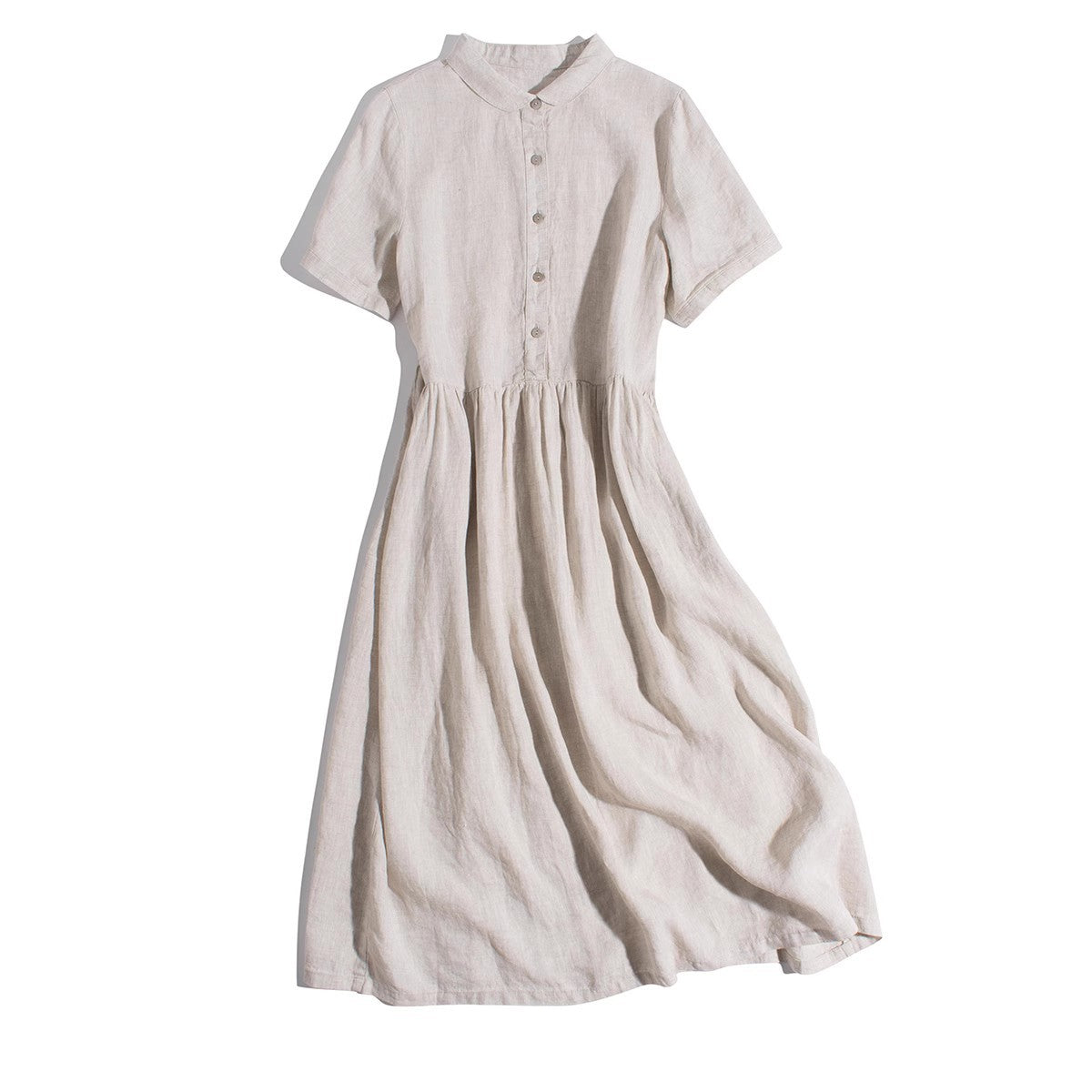 Button-Down Pleated Midi Dress CRLinen1216-028