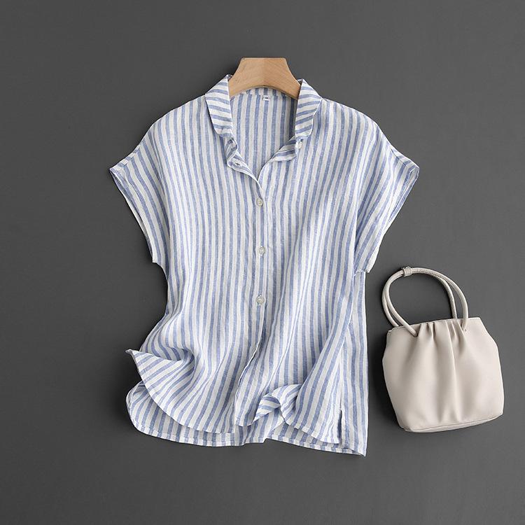 French Linen Button-Up Top – Timeless Elegance & Breathable Comfort CRLinen1216-001