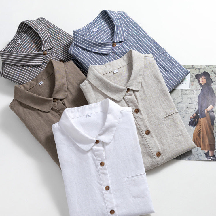Casual Striped Button-Up Linen Shirt for Everyday Wear CRLinen1216-070