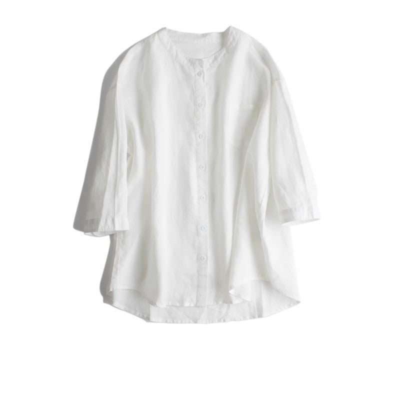 Casual Linen Button-Up Shirt with 3/4 Sleeves CRLinen1216-069