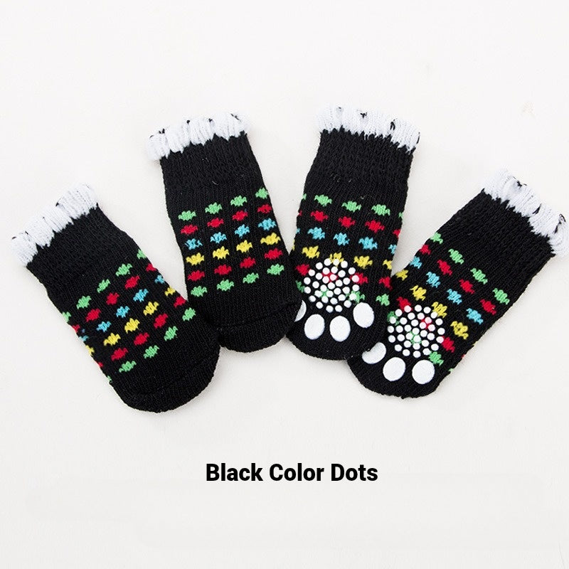 4 PCs Cute Cartoon Pet Socks – Four Seasons Knitted Non-Slip Cotton Socks for Dogs & Cats