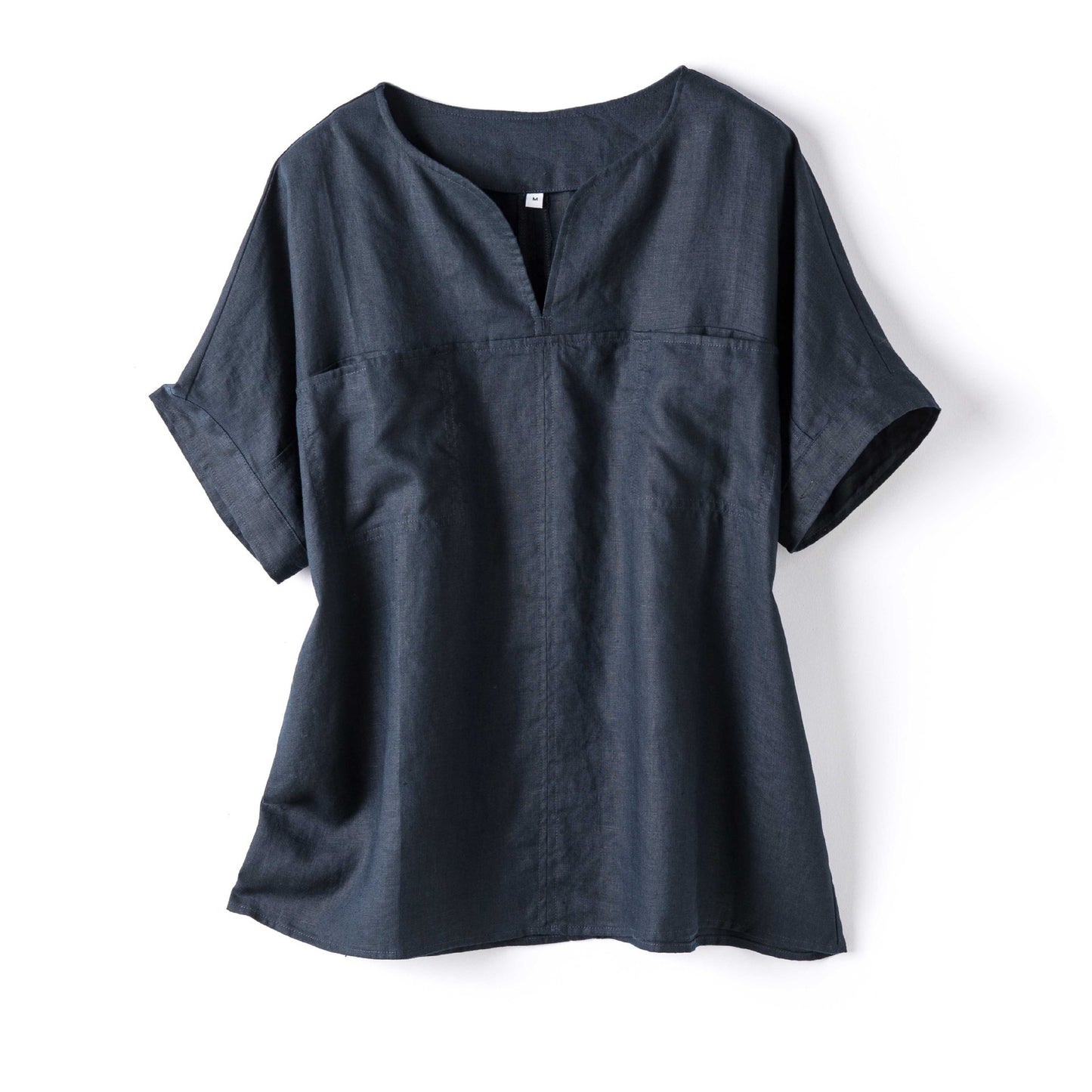 Casual V-Neck Short-Sleeve Linen Blouse CRLinen1216-116