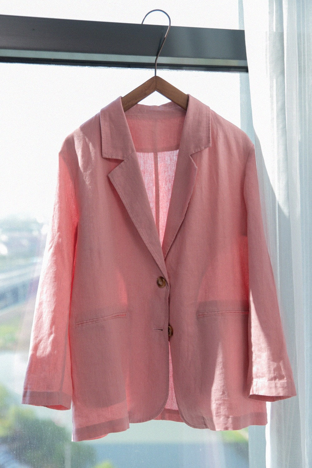 Casual Lightweight Blazer with Two-Button Closure CRLinen1216-018