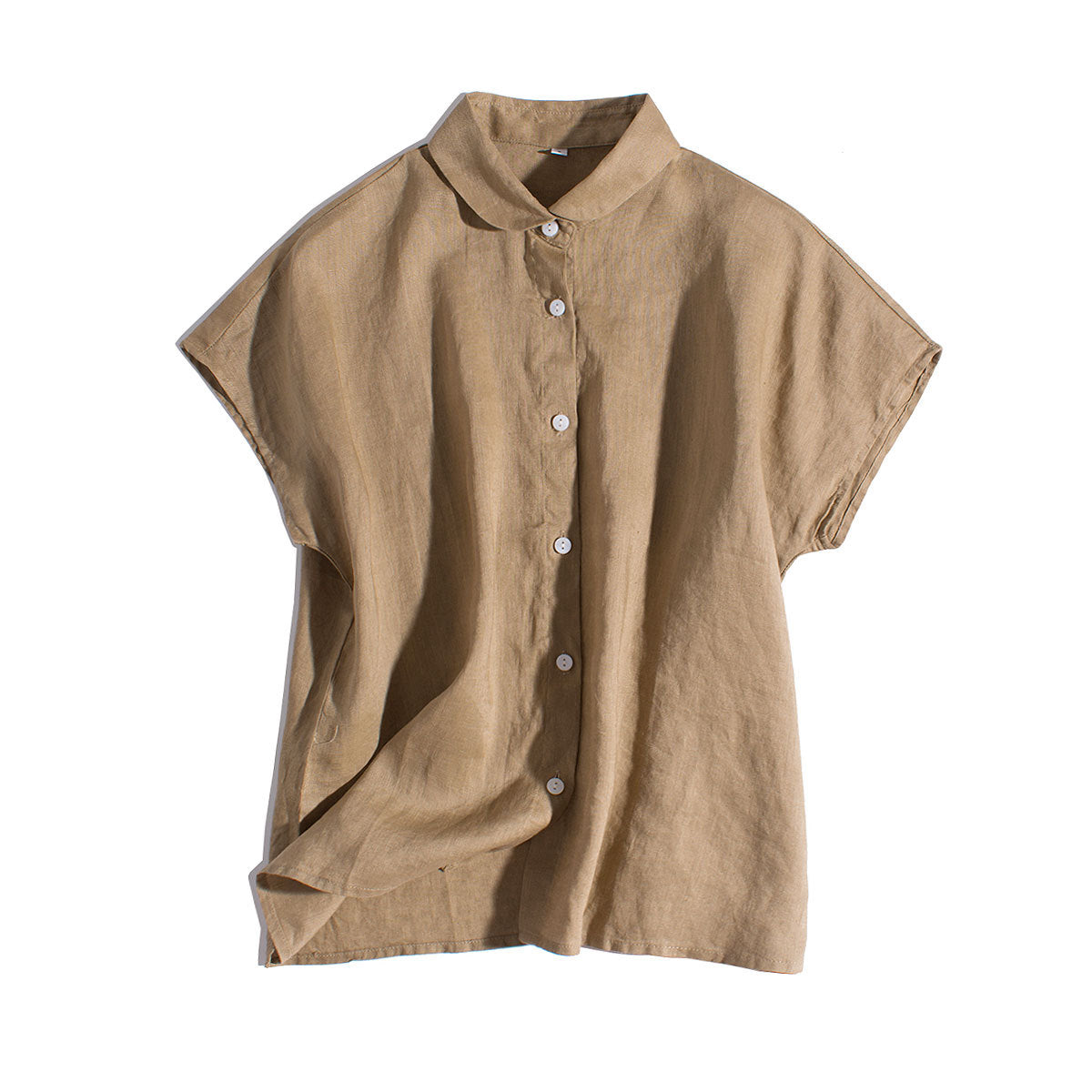 Premium 100% French Linen Button-Up Round Neckline Shirt CRLinen1124-001- KK20  DD8