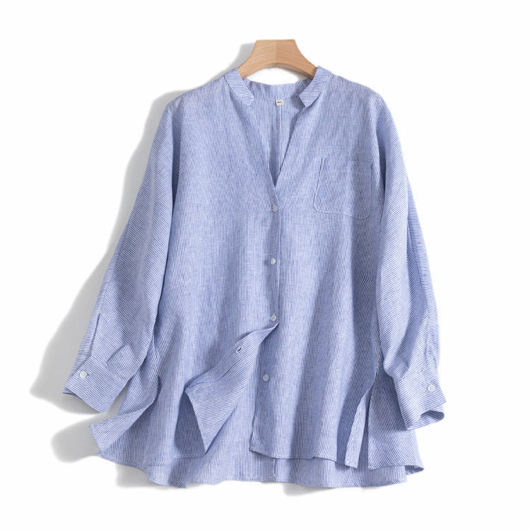 Casual Loose Fit Linen Blouse with Button Front CRLinen1216-089