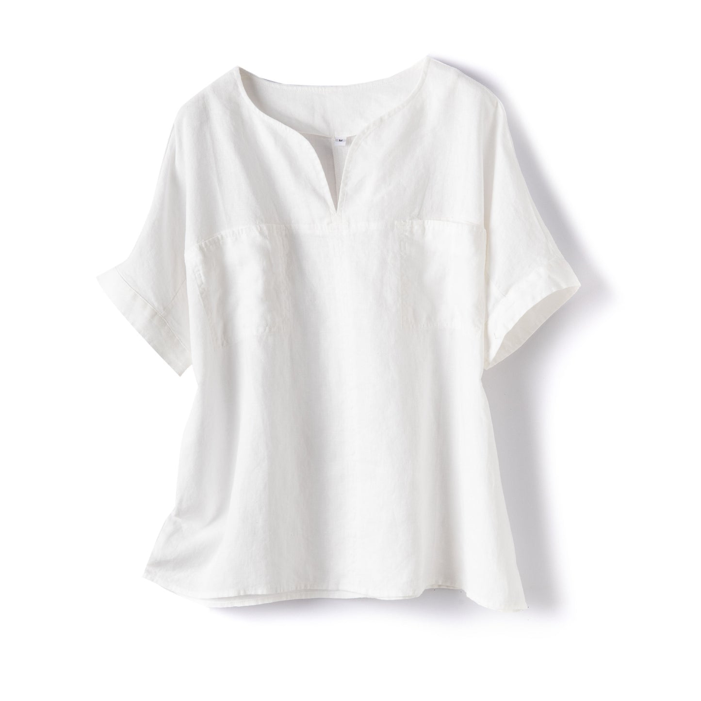 Casual V-Neck Short-Sleeve Linen Blouse CRLinen1216-116