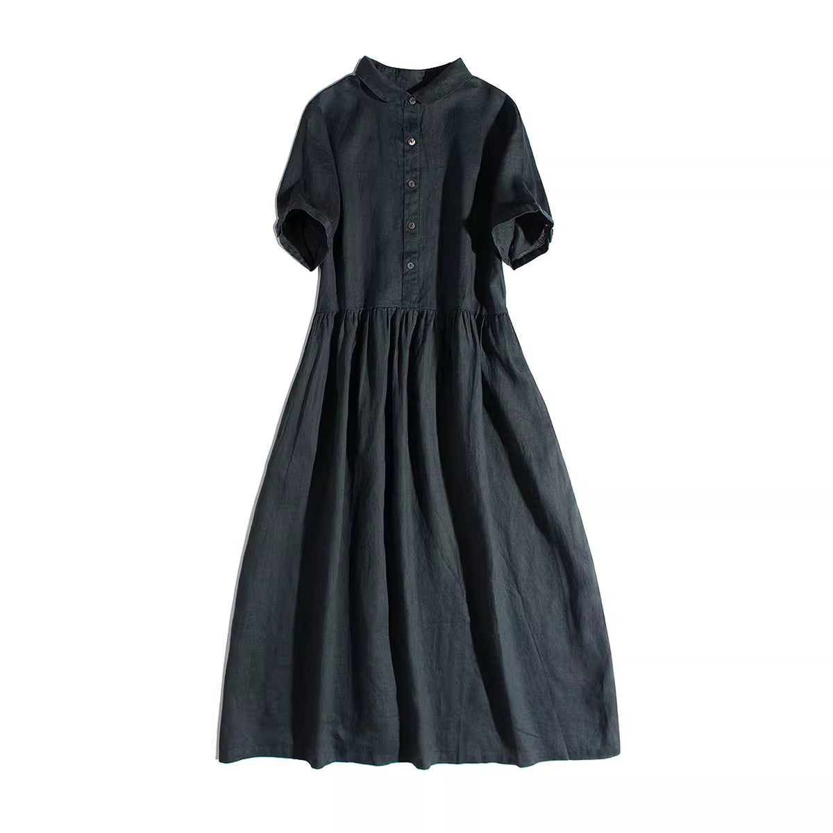 Button-Down Pleated Midi Dress CRLinen1216-028