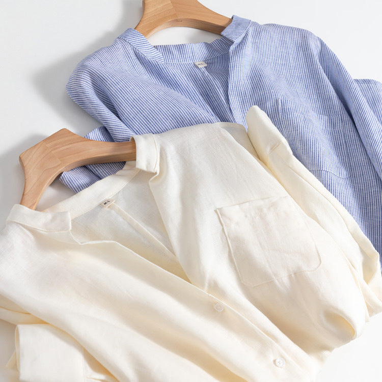 Casual Loose Fit Linen Blouse with Button Front CRLinen1216-089