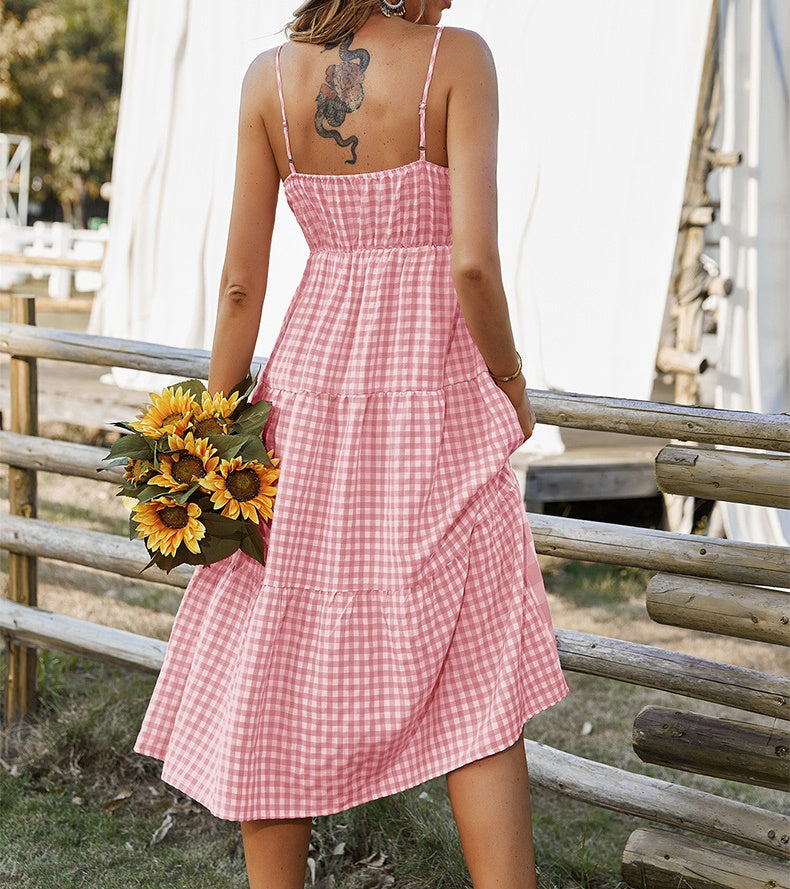 Elena Bohemian Plaid Spaghetti Strap Maxi Dress