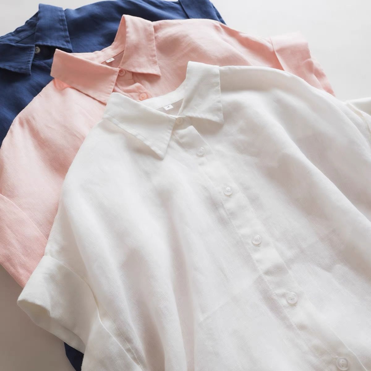 Button-Up Linen Shirt with Curved Hemline CRLinen1216-118