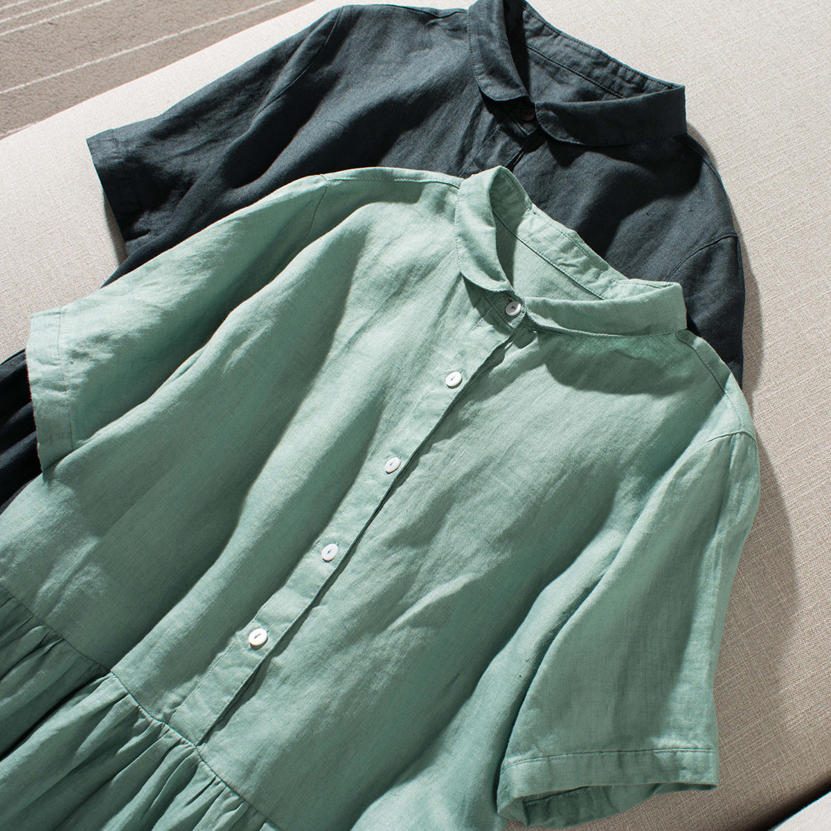 Button-Down Pleated Midi Dress CRLinen1216-028