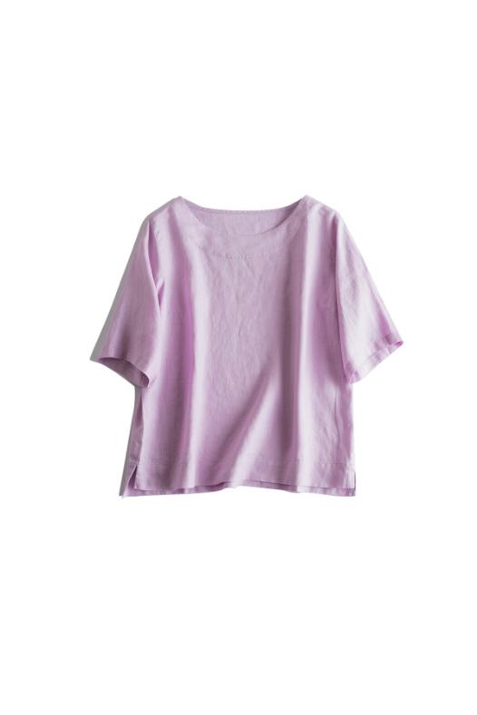 Premium 100% French Linen Short-Sleeve Round Neckline Tops CRLinen1124-021-KK025 D