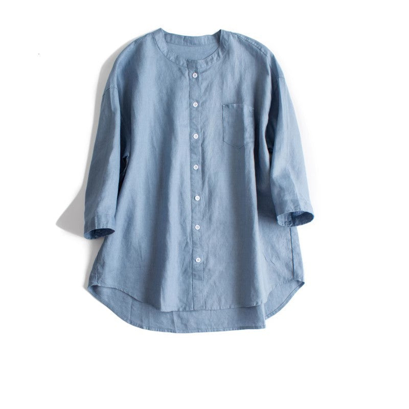 Casual Linen Button-Up Shirt with 3/4 Sleeves CRLinen1216-069