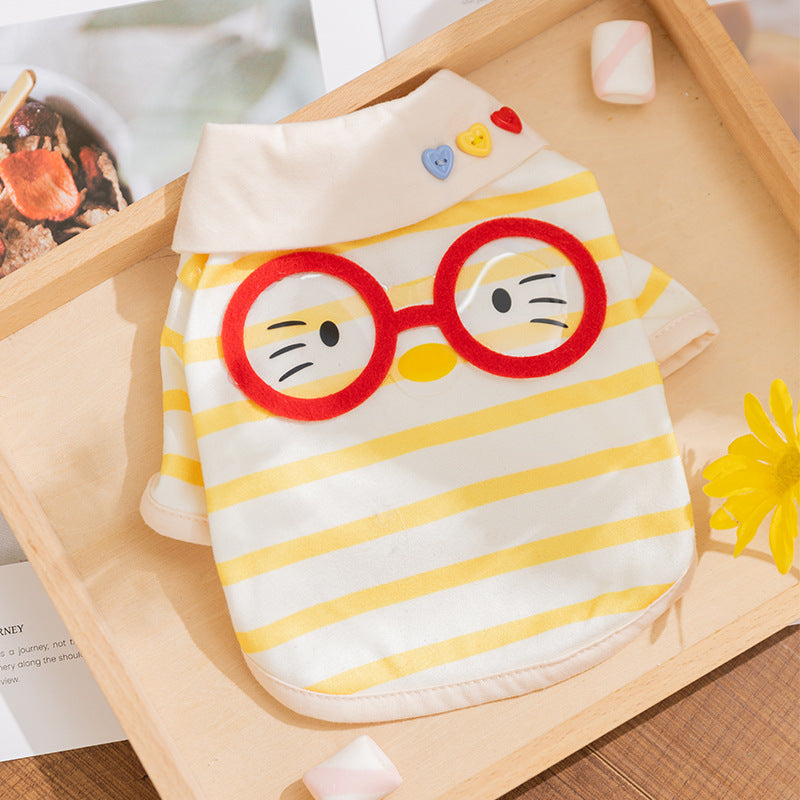 Cute Striped Pet Shirt with Detachable Collar – Soft Dog & Cat Outfit for Small Pets