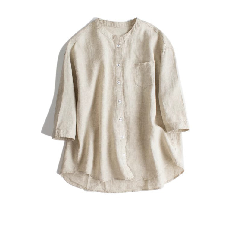 Casual Linen Button-Up Shirt with 3/4 Sleeves CRLinen1216-069