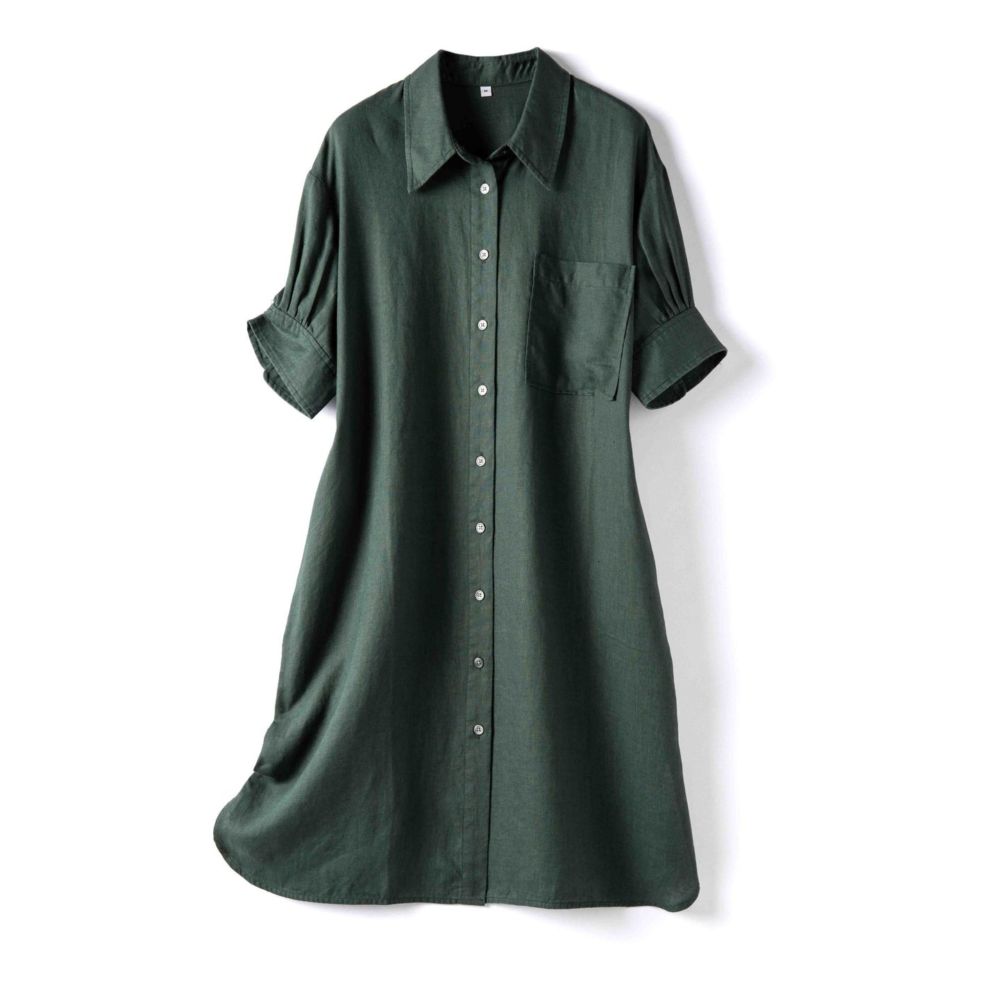 Button-Up Midi Shirt Dress with Half Sleeves CRLinen1216-010