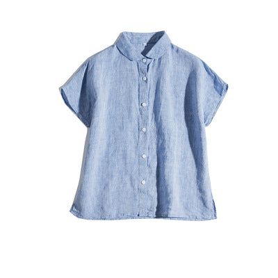 Premium 100% French Linen Button-Up Round Neckline Shirt CRLinen1124-001- KK20  DD8