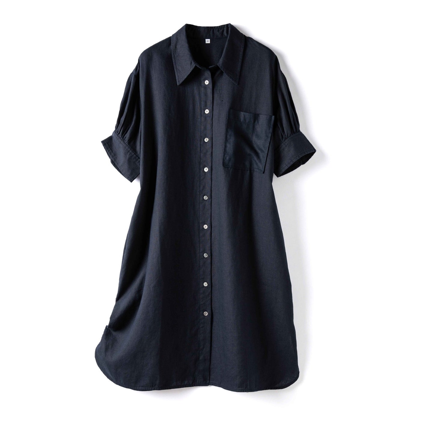 Button-Up Midi Shirt Dress with Half Sleeves CRLinen1216-010
